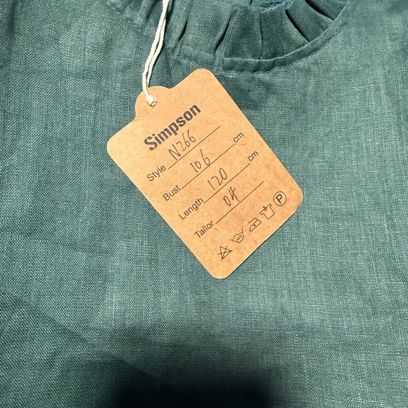 NWT Simpson Gardens Oversized Elegant Green Linen Midi Dress Med - Picture 2 of 5